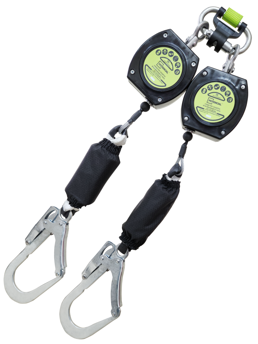 Блокирующее устройство втягивающего типа Т-2 | Трос | 2м | Двойной | Карабин КР-01 | Потенциал