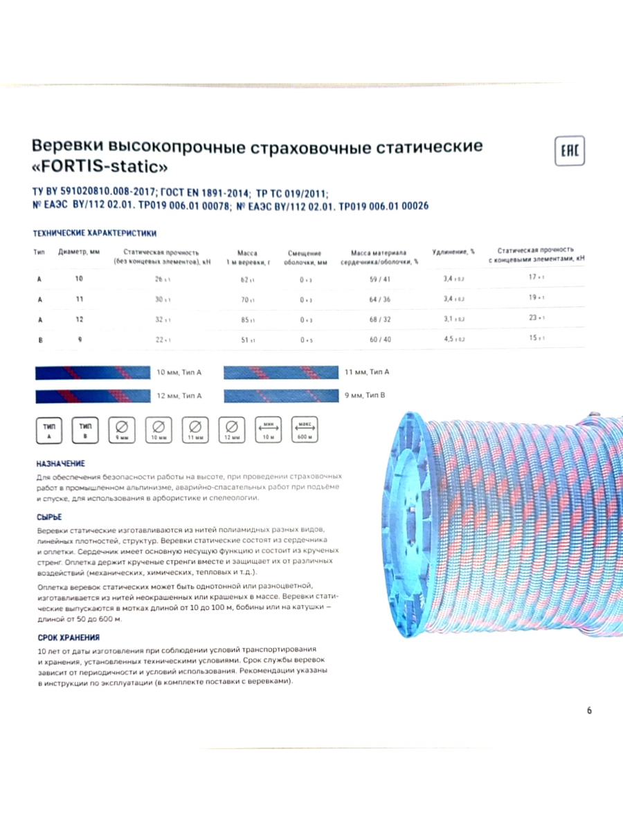 Верёвка статическая Fortis | 11 мм | АзотХимФортис