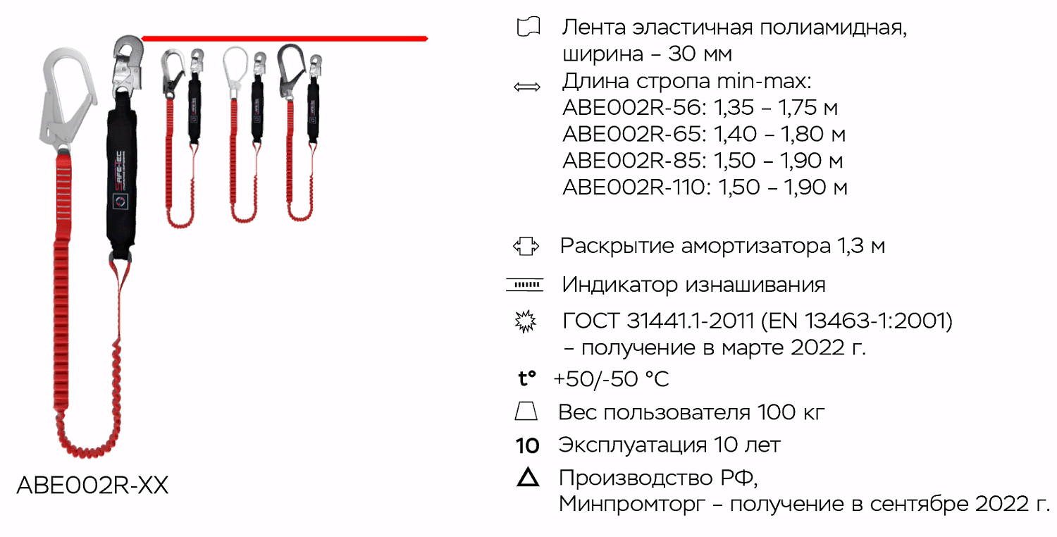 Строп страховочный ABE002R-56 | Эластичный | 56 мм | Safe-Tec